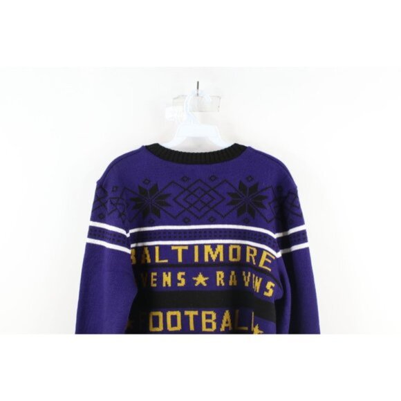 Streetwear Mens Large Snowflake Christmas Baltimore Ravens Football Knit Sweater - Picture 9 of 10